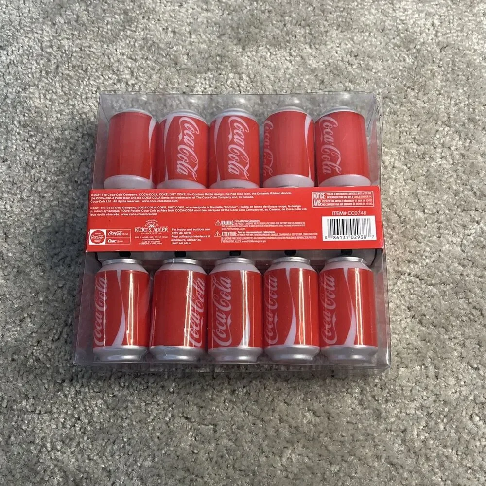 Coca Cola Coke Cans Christmas String Lights Set of 10 Kurt Adler CC0748 New